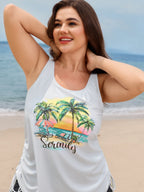 Island Print Drawstring Adjustable Swim Top