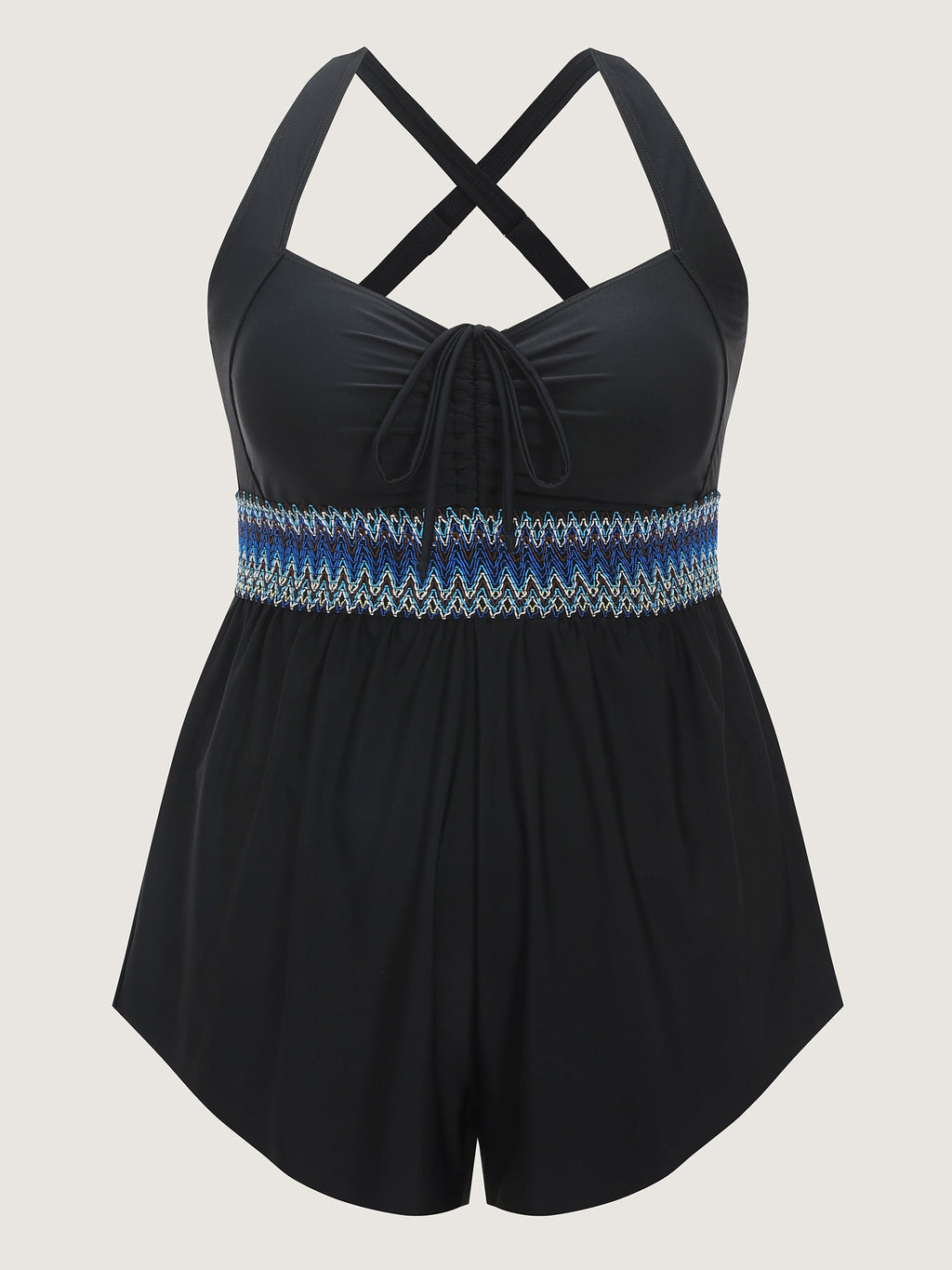 Ruched Drawstring Color Contrast Swim Romper