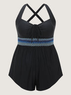 Ruched Drawstring Color Contrast Swim Romper