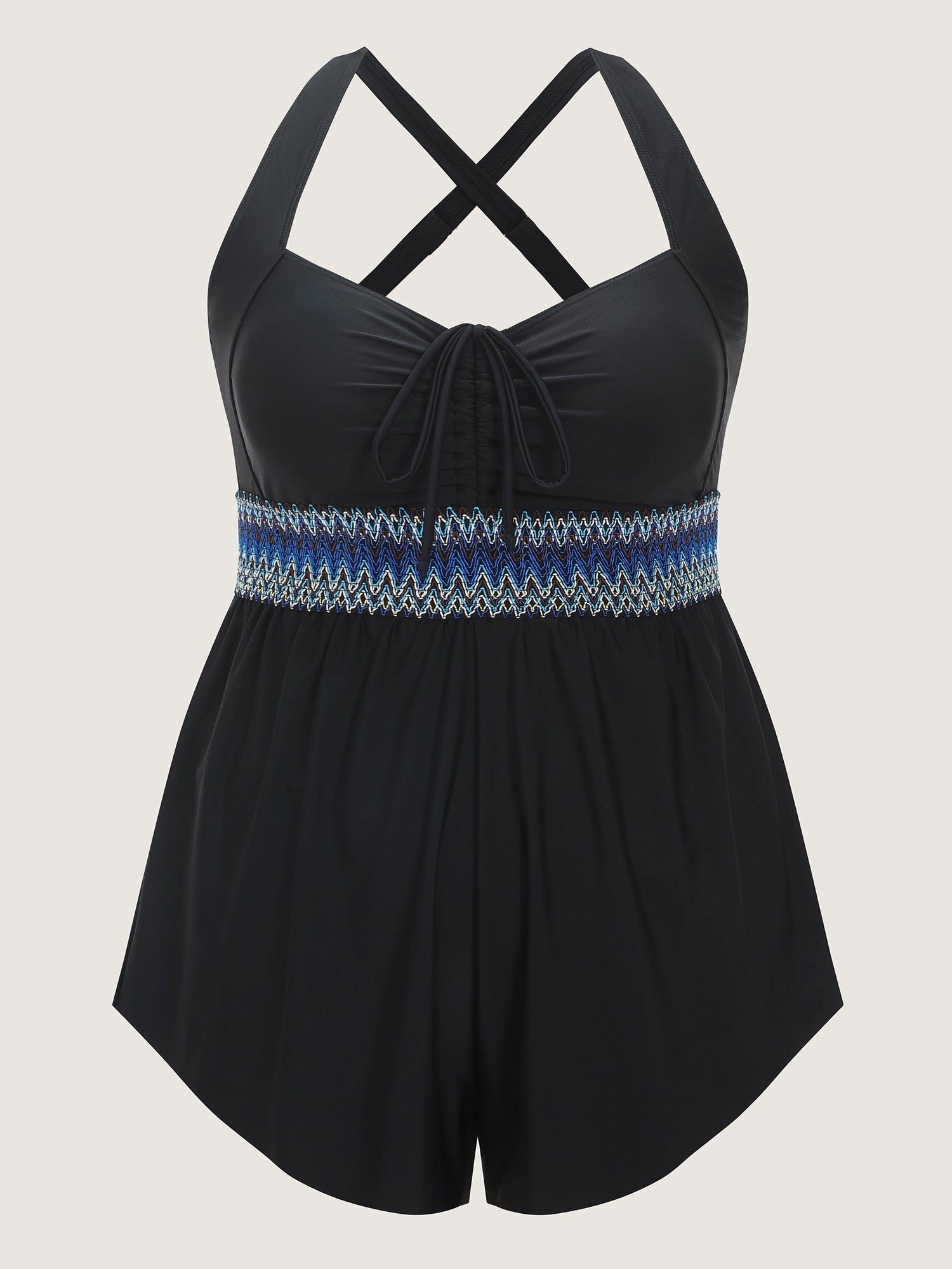 Ruched Drawstring Color Contrast Swim Romper