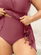 Ruffled Hem Flutter Sleeve Drawstring Swim Dress