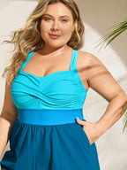 Patchwork Contrast Crossover One Piece Swimsuit