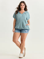 Pure Cotton Bubble Hem Hooded Knit Top