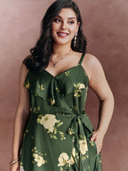 Floral Ruffled Wrap High-Low Hem Midi Dress