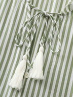 Striped Print Drawstring Tiered Maxi Dress