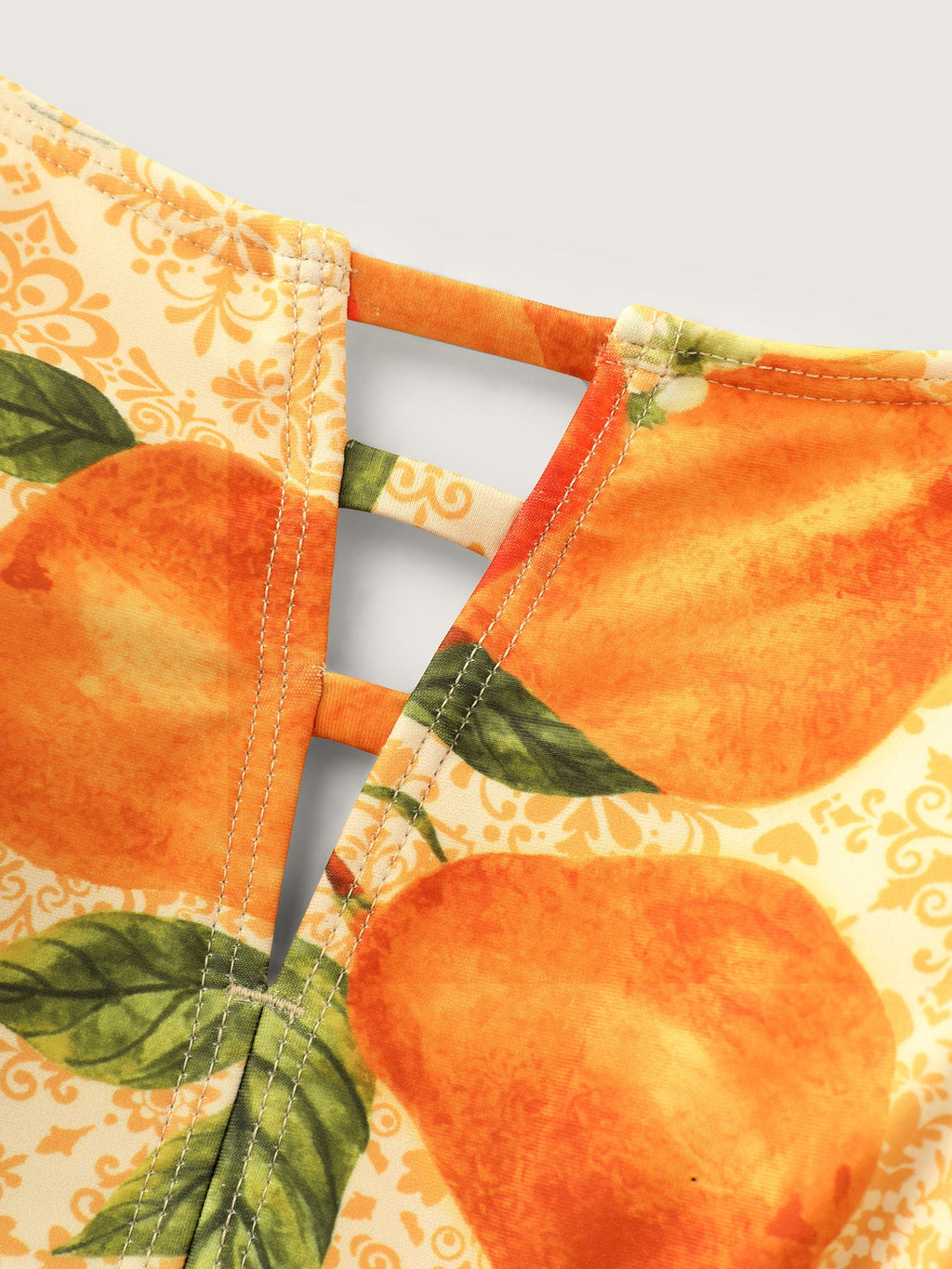 Orange Print Pockets Cut-Out Swim Dress