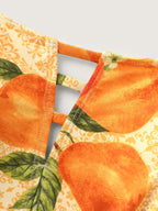 Orange Print Pockets Cut-Out Swim Dress