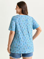 Cotton Stretchy Floral Print Long T-Shirt