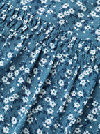 Floral Ruffle Sleeve Gathered Round Neck Blouse
