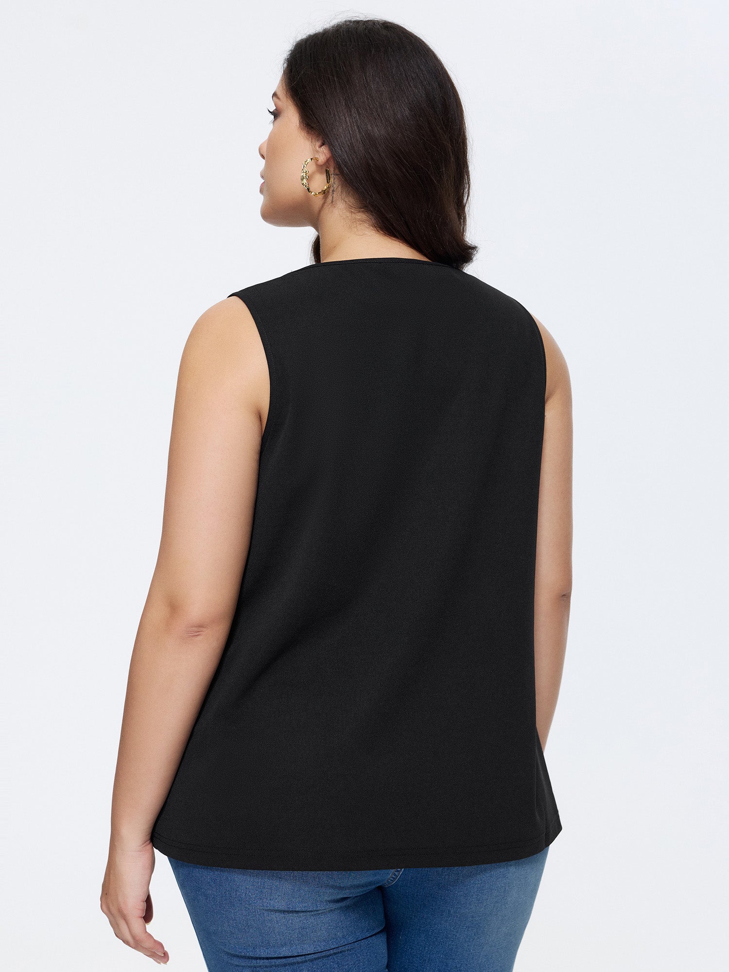 Solid V Neck Laser Cut Tank Top