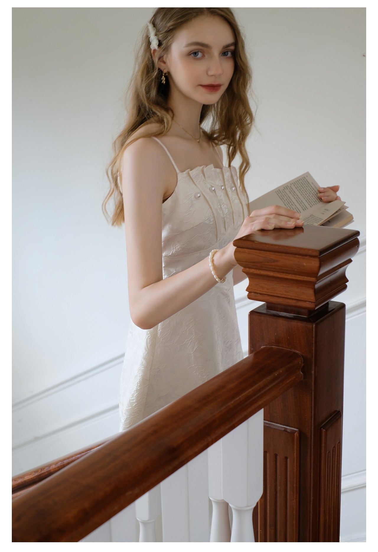 Elegant Pearl Shell Jacquard Dress + Fairy Cardigan