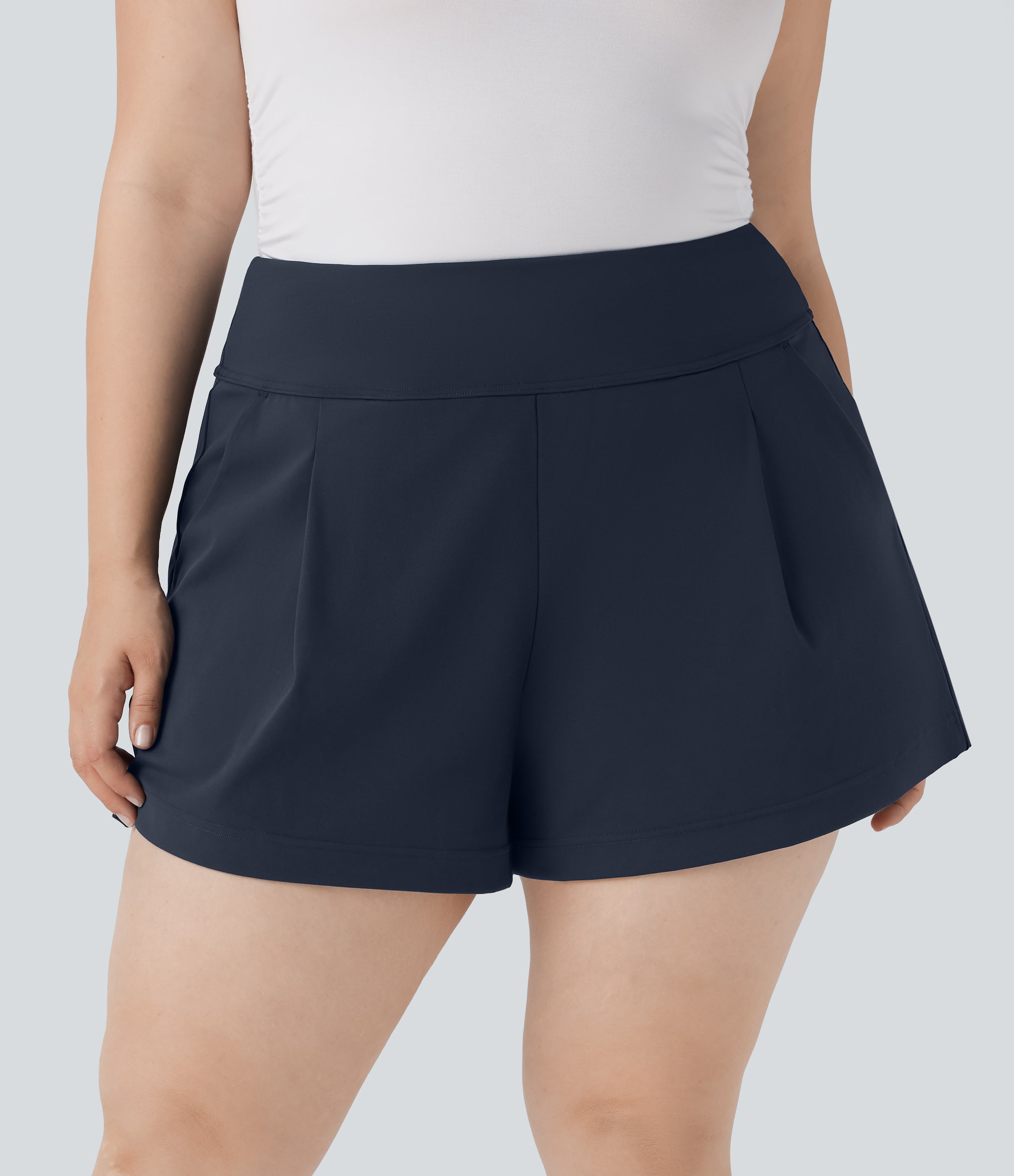 Plus Size High Waisted Work Shorts with Pockets
