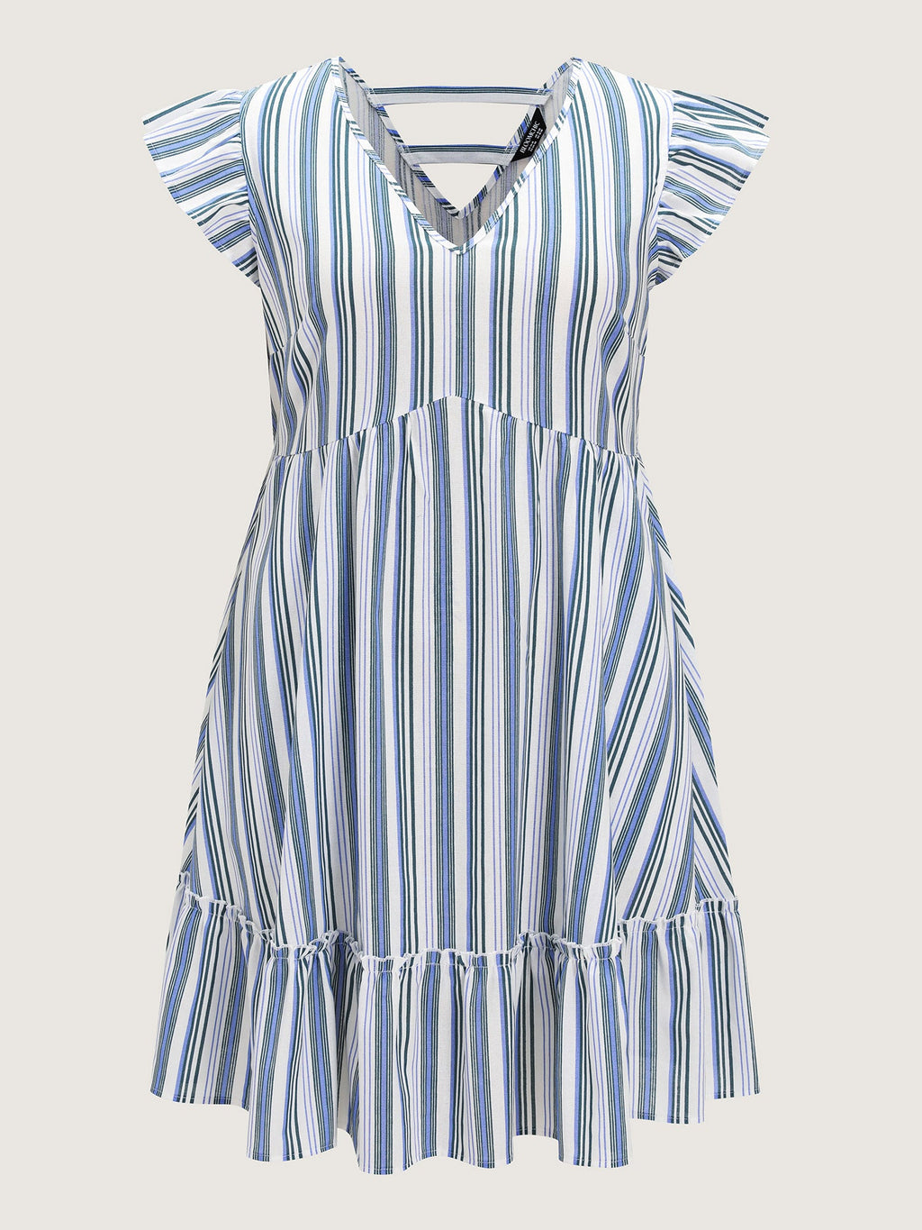 Linen Blend Nautical Striped Print Ruffled Mini Dress