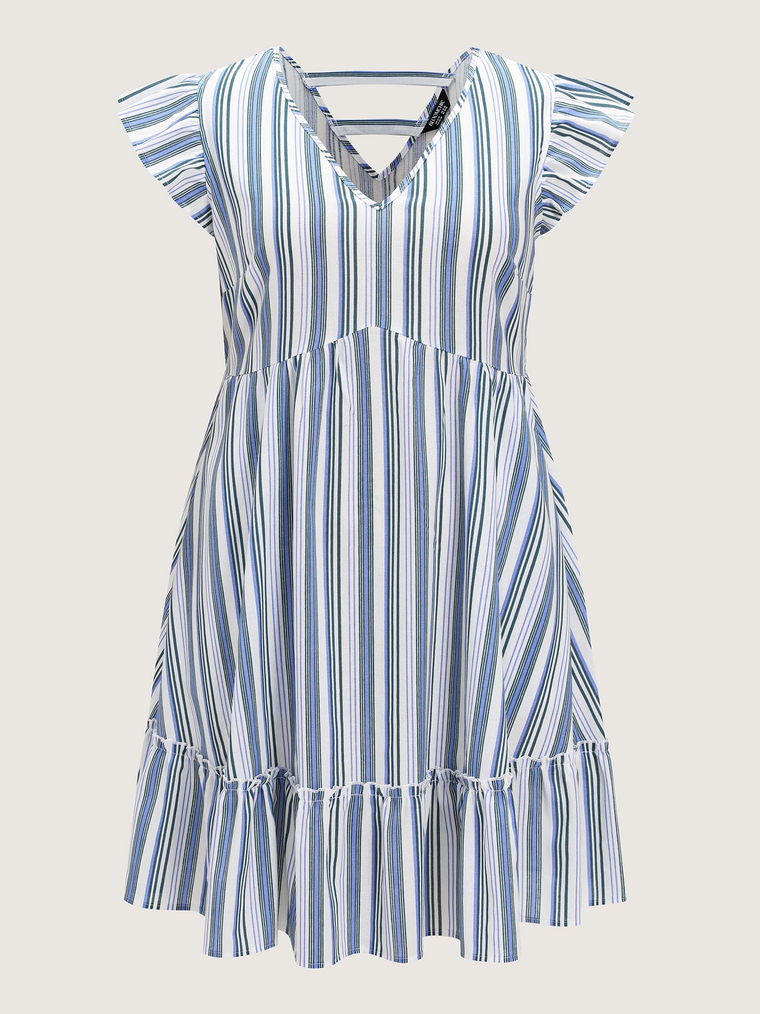 Linen Blend Nautical Striped Print Ruffled Mini Dress
