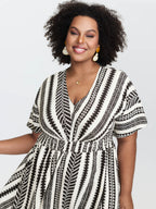 Solid Geometric Dolman Sleeve Pocket Shirred Split Hem Dress