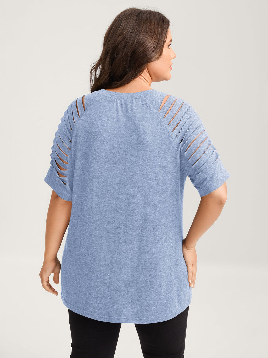 Cut-Out Sleeve V Neck T-Shirt