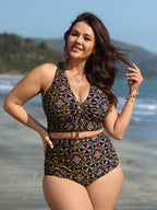Adjustable Geometric Cut-Out Print Bikini Top