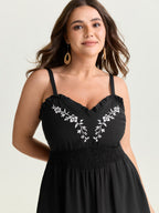 Supersoft Embroidered Neckline Shirred Tiered Maxi Dress