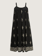 Geometric Print Color Contrast Maxi Dress