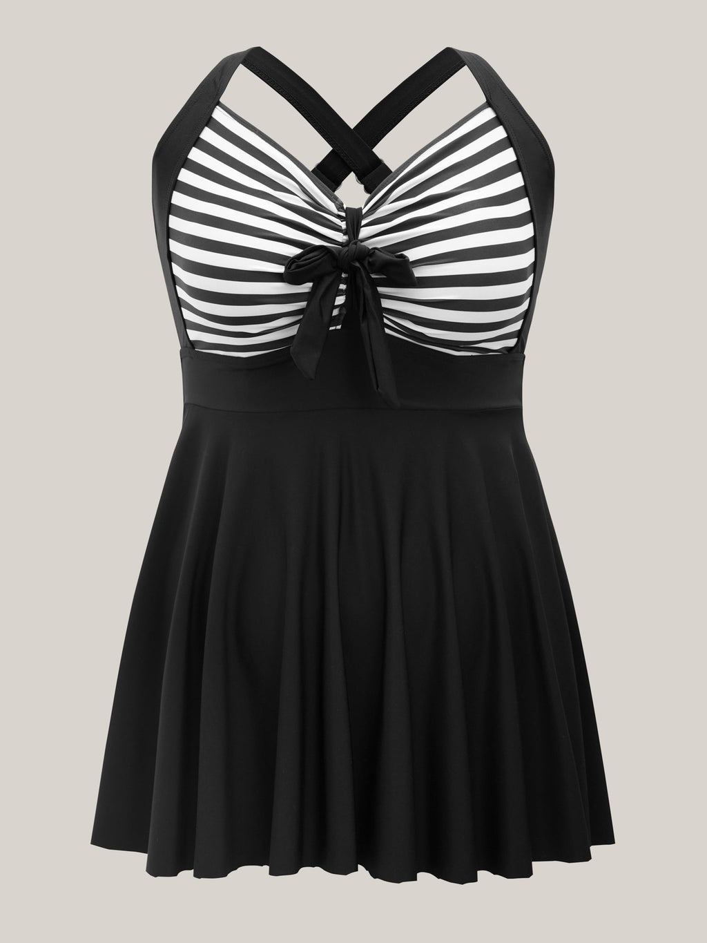 Stripes Patchwork Tie Knot Cross Straps Swim Dress