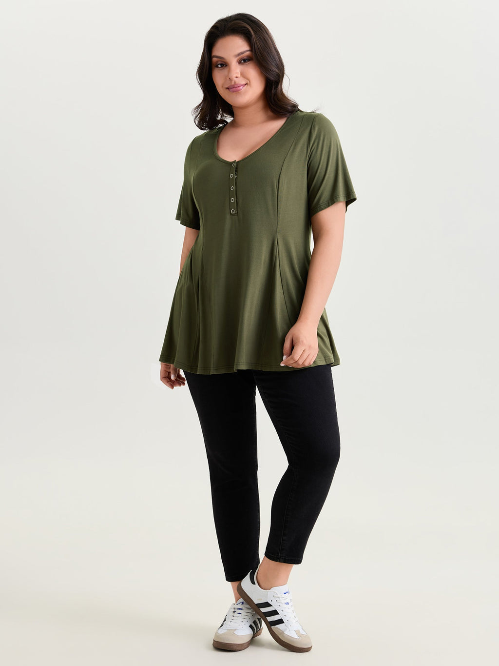Supersoft Button Detail Fit And Flare T-Shirt