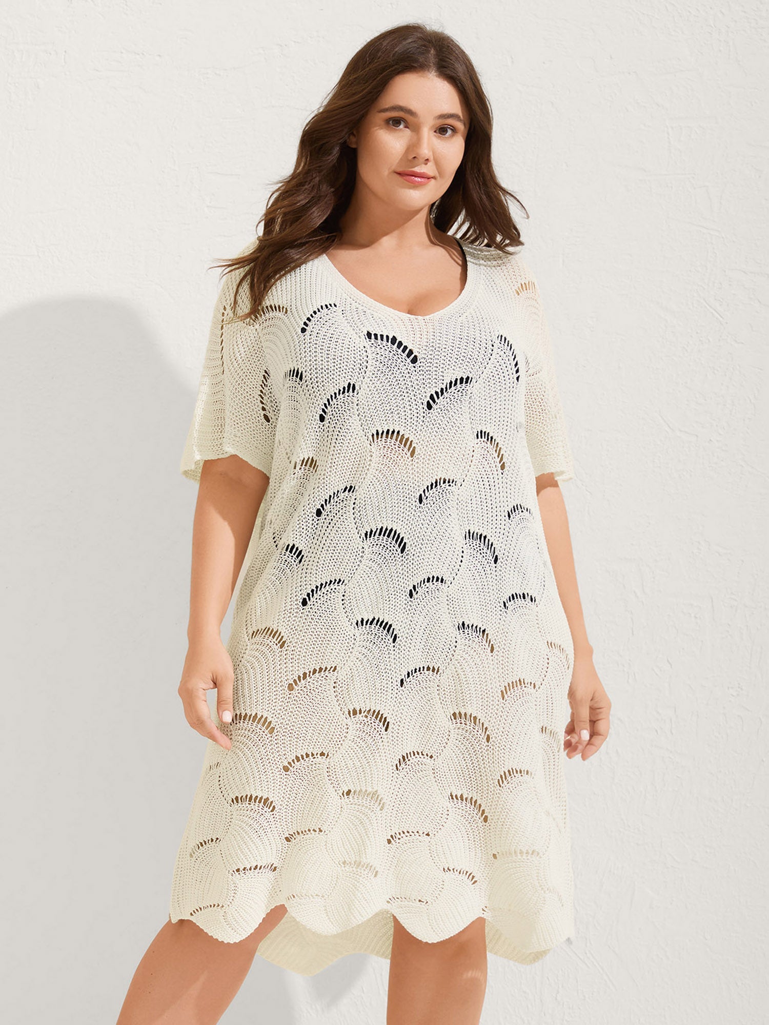 Cut-Out Solid V-Neck Swim Cover Up