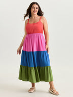 Colorblock Tiered Scoop Neck Maxi Dress