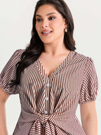 Striped Print Tie-Front Blouse