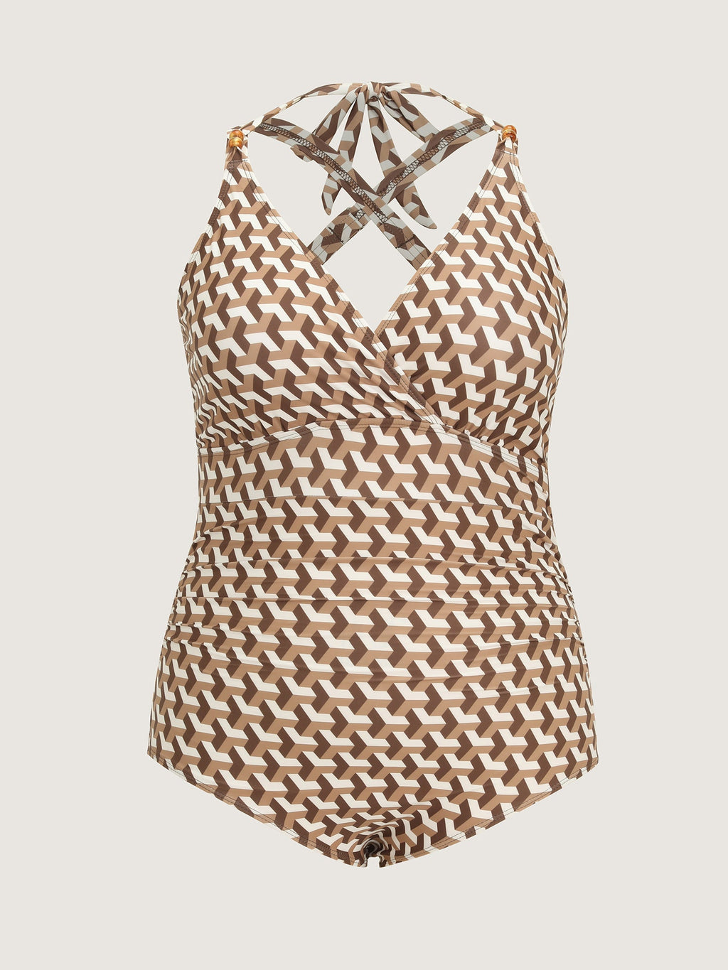 Geometric Print Sheer Split Hem One-Piece Swimsuit