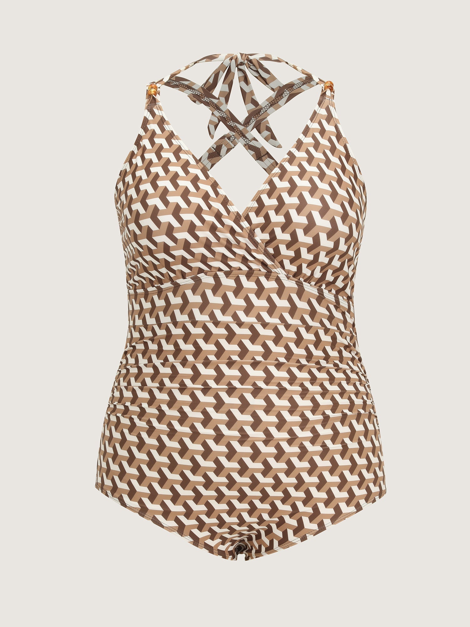 Geometric Print Sheer Split Hem One-Piece Swimsuit
