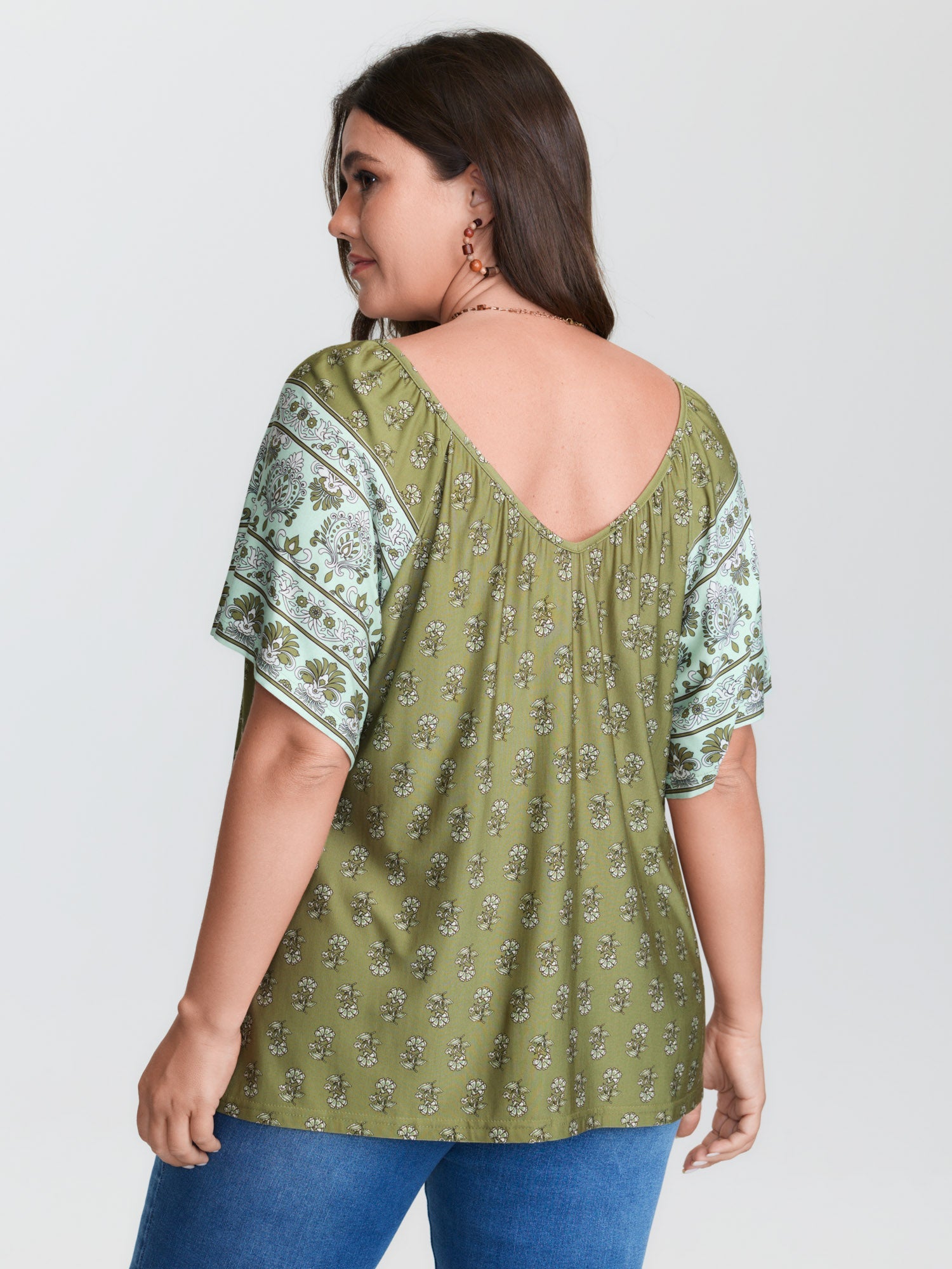 Supersoft Floral Print Flared Sleeve Pleated Knit Top