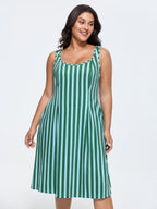 Supersoft Striped Print Scoop Neckline Midi Dress