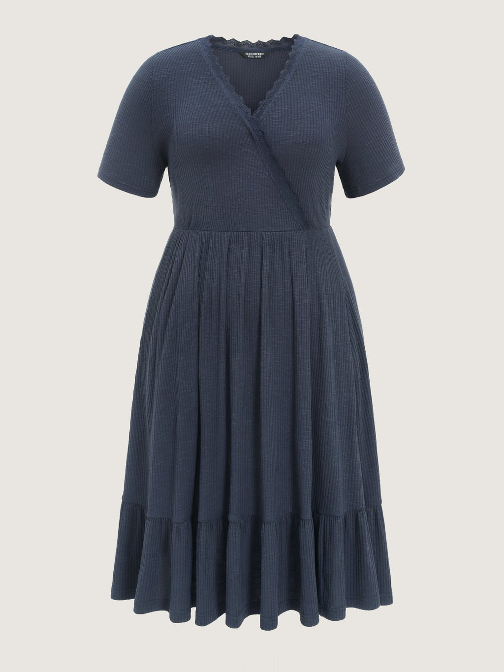 Supersoft Lace Trim Ribbed Wrap Neckline Midi Dress