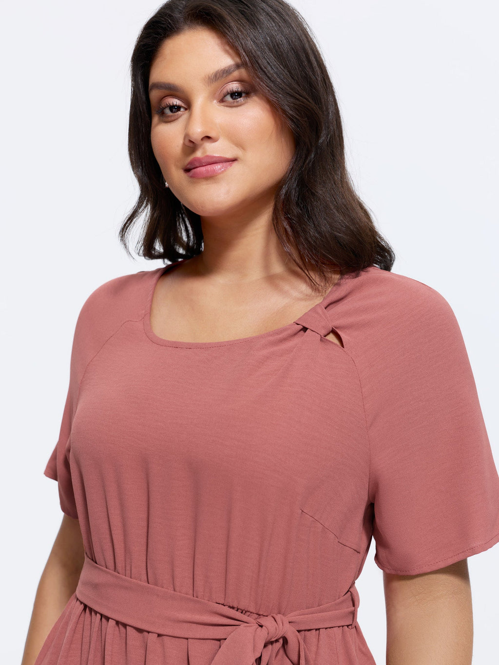 Knotted Shoulder Detail Waist-Tie Midi Dress