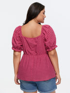 Gingham Print Bow Tie Front Blouse
