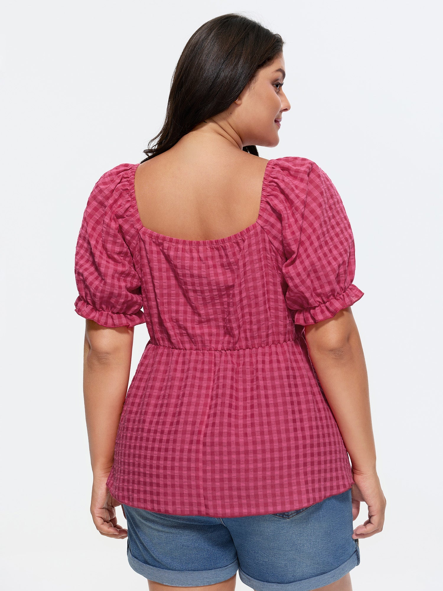 Gingham Print Bow Tie Front Blouse