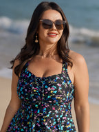 Colorful Floral Print Drawstring Swim Dress