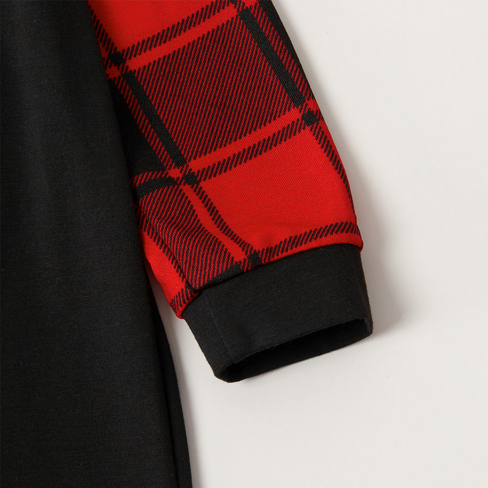"We are Family 2025 Christmas Make Memories Together" Slogan Print Black & Red Plaid Family Matching Black Pajamas