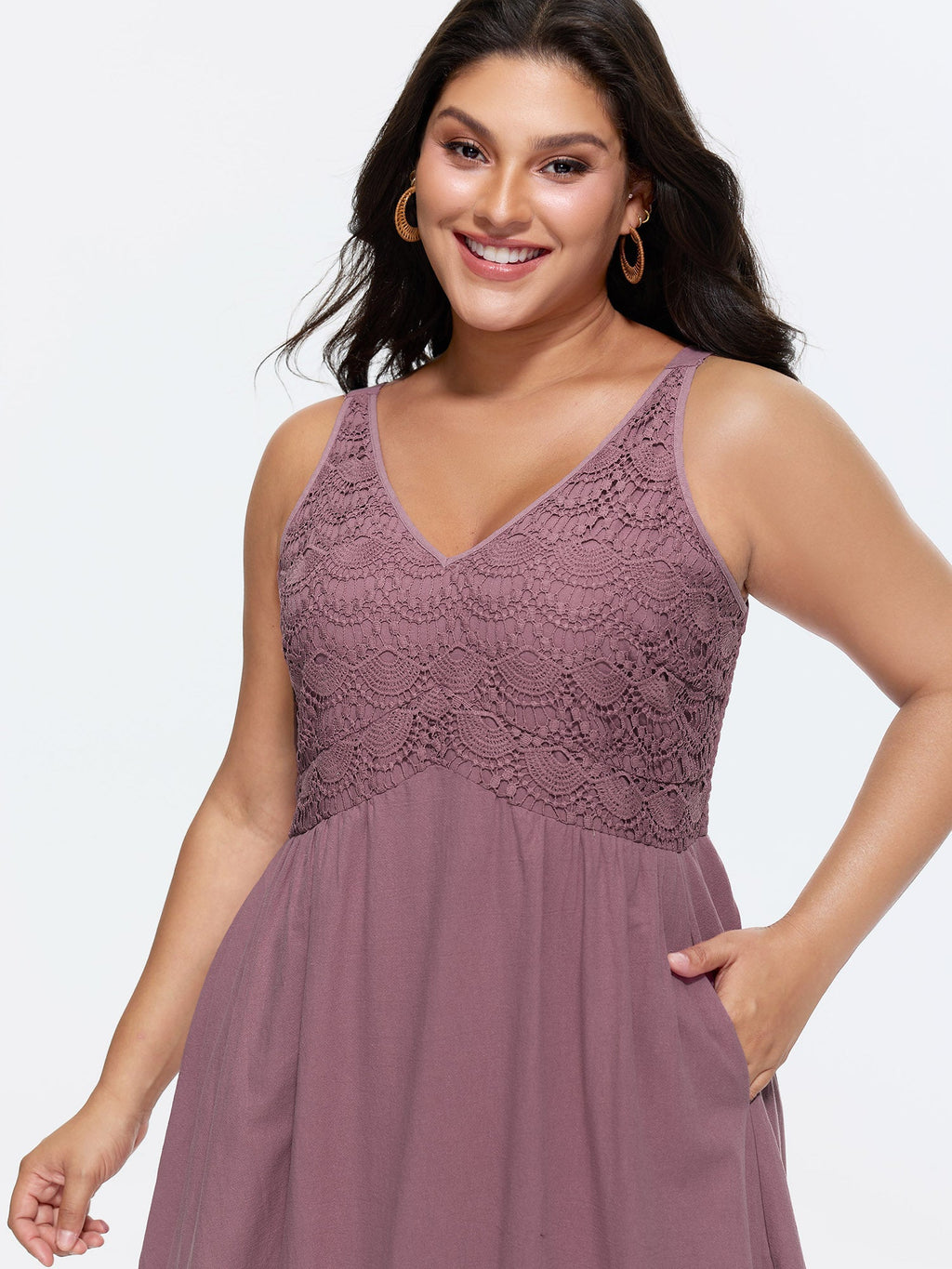 Cotton Textured Bodice Lace Trim Flowy Maxi Dress
