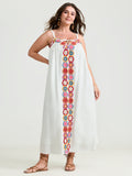 Colorful Floral Crochet Front Cami Midi Dress
