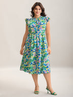 Floral Print Shirred Pockets Midi Dress
