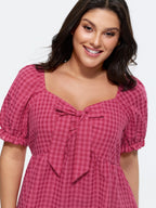 Gingham Print Bow Tie Front Blouse