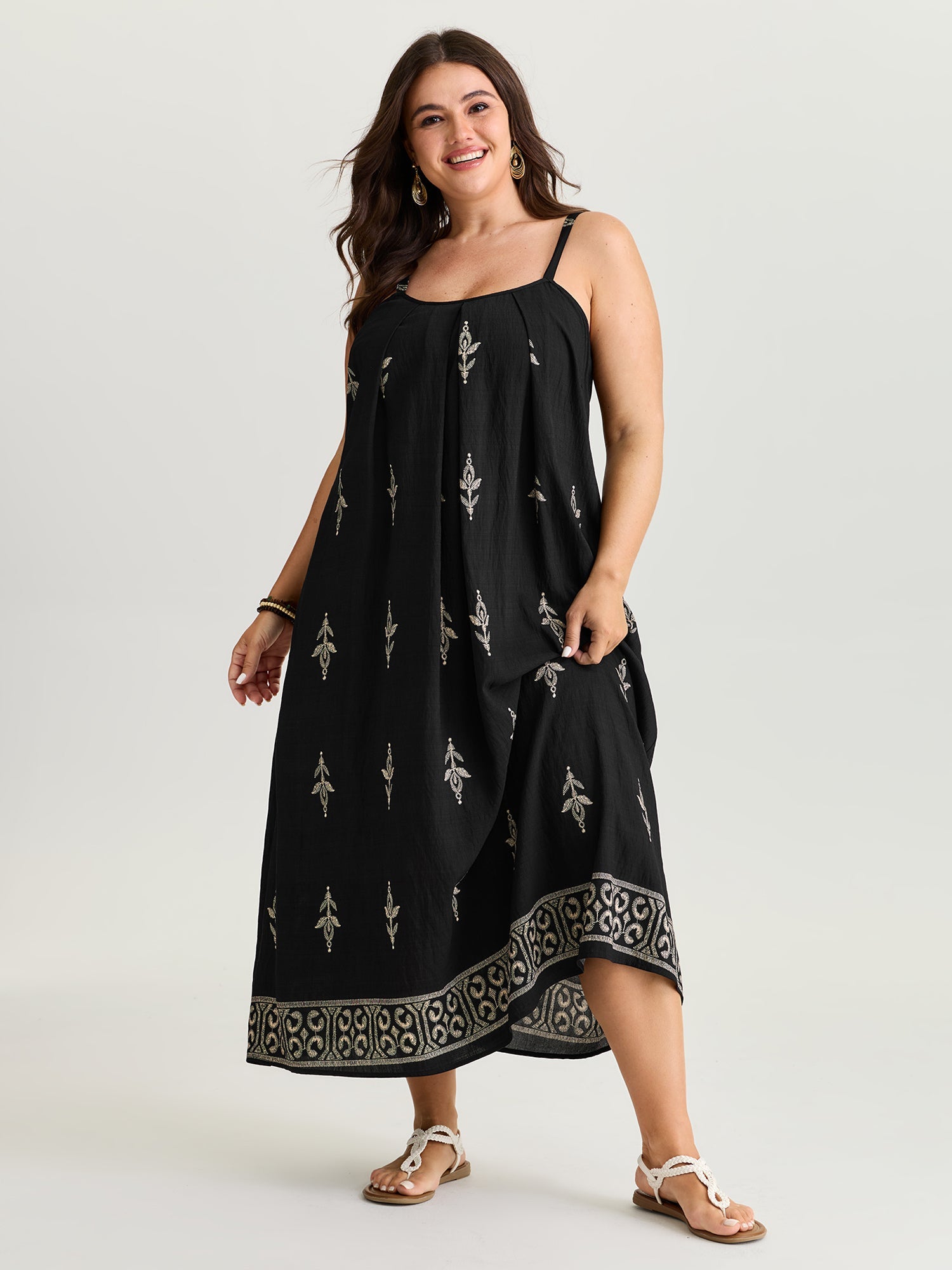 Geometric Print Color Contrast Maxi Dress