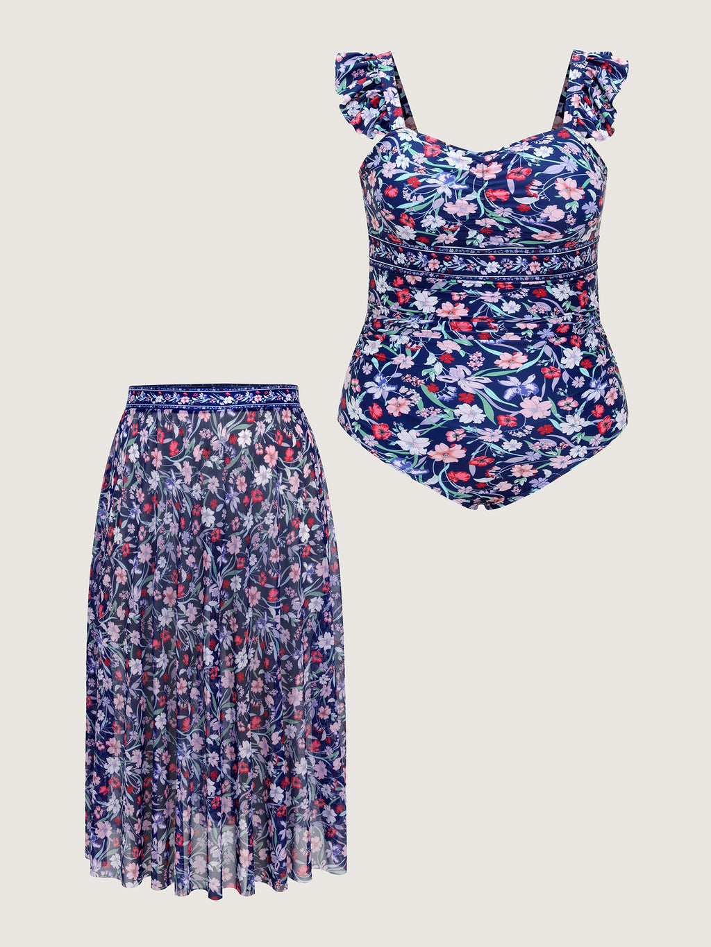 Floral Sarong Two-Piece Set Swimsuit
