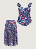 Floral Sarong Two-Piece Set Swimsuit