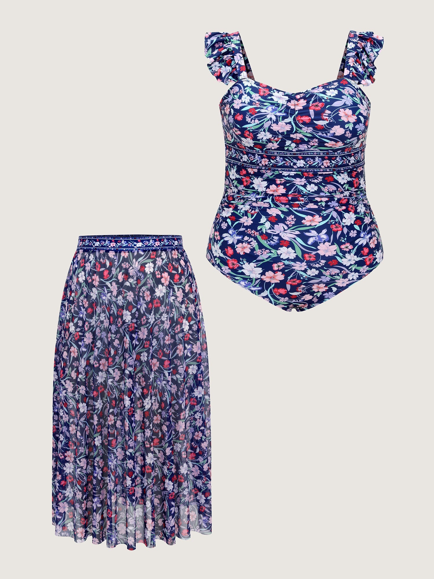 Floral Sarong Two-Piece Set Swimsuit