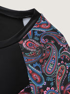 Floral Color Contrast Pockets Swim Dress