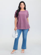 Textured Color Contrast Petal Sleeve Blouse
