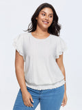 Shirred Hem Eyelet Textured T-Shirt