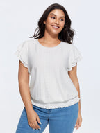 Shirred Hem Eyelet Textured T-Shirt